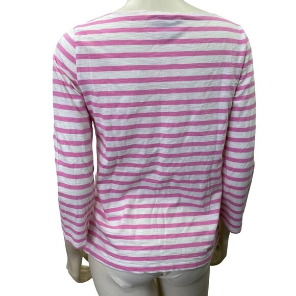 J.Crew Womens Pink & White Striped 3/4 Sleeve Shirt Size S - Picture 4 of 5